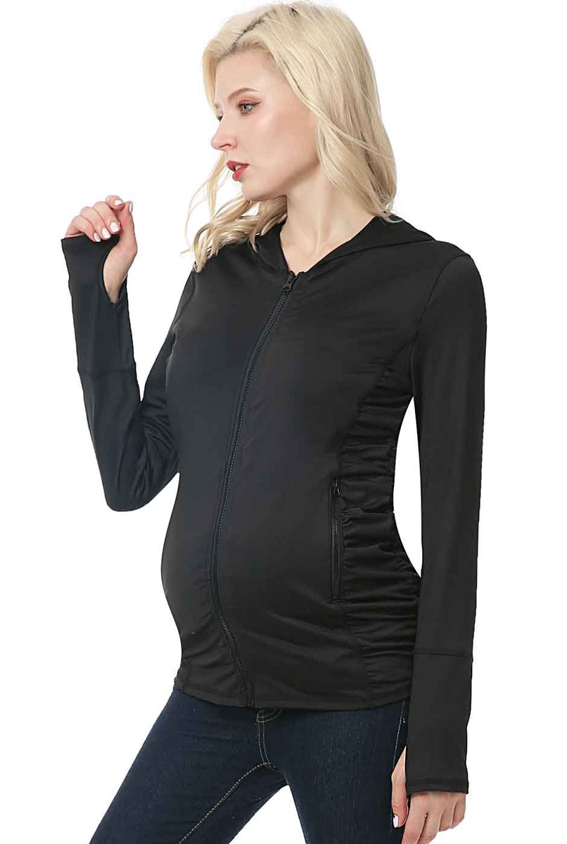 Maternity Haven Striped Side Ruched Performance Hoodie