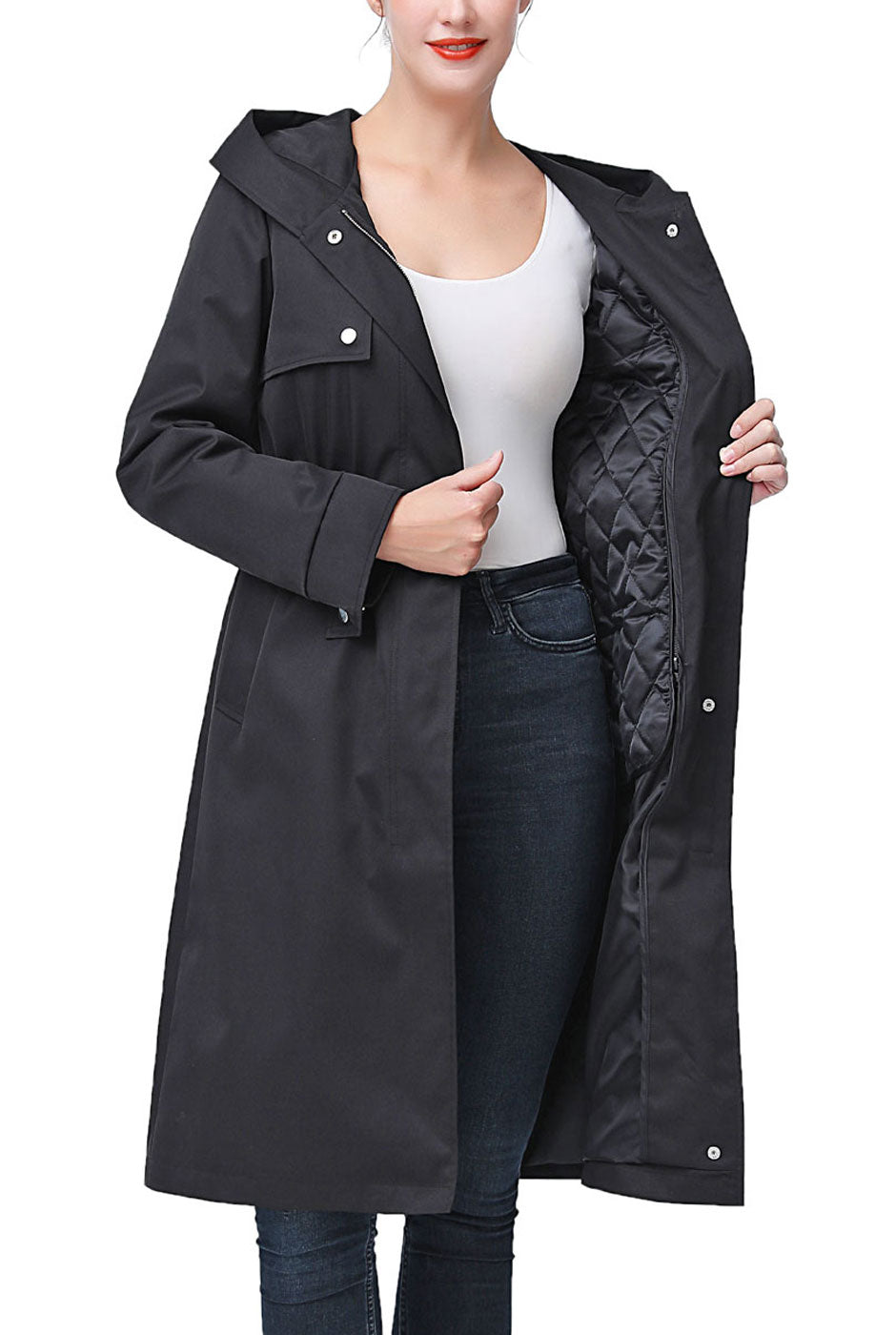 LONG ZIPPER COAT - black raincoat for women